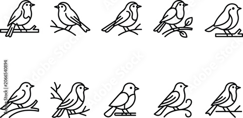 Photos Line art silhouettes of small birds perched on branches during daytime with a cl