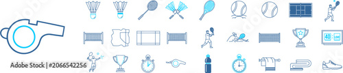 Photos Various icons of sports equipment and symbols are laid out on a surface