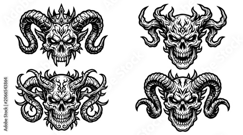 Quadro su tela Set of Four Demonic Skull Illustrations