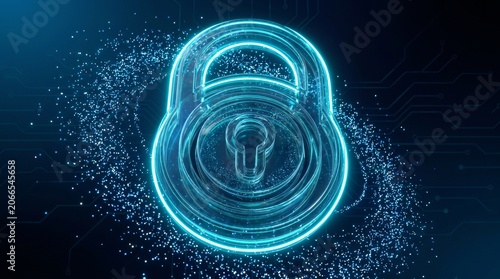 Digital lock icon on blue background with technology and communication concept showing security and network symbol in vector illustration
