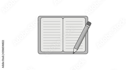 Open notebook with pencil, minimalist flat design