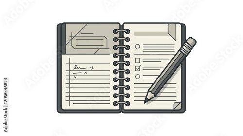 Open Notebook with Checklist and Pencil, Planning and Organization