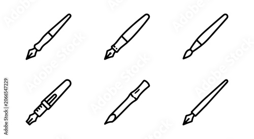 Obraz na plátně Hand-Drawn Pen and Brush Icons, Calligraphy Tools, Artistic Writing Instruments,