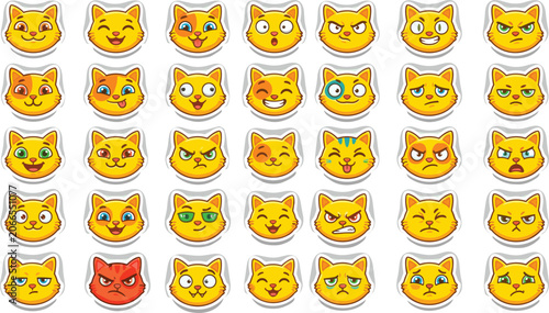 Фотография Collection of various cartoon cat faces with different emotions