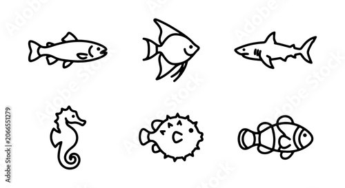 Photography Oceanic fish vector icons, marine life, sea creatures, underwater animals, 6-pie