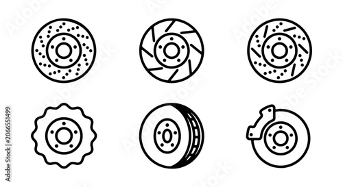 Εκτύπωση καμβά Brake disc icon set, 6 automotive rotor vectors, car part line art