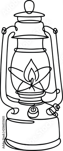 Vintage Kerosene Lantern with Lit Flame on Dark Background Illustration
