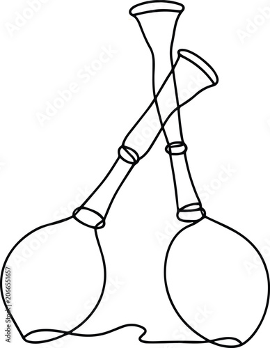 Line Art Illustration of Laboratory Glassware Erlenmeyer Flask with Clamps
