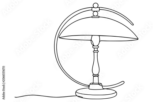 Minimalist desk lamp design with balanced arm and circular base in line art style