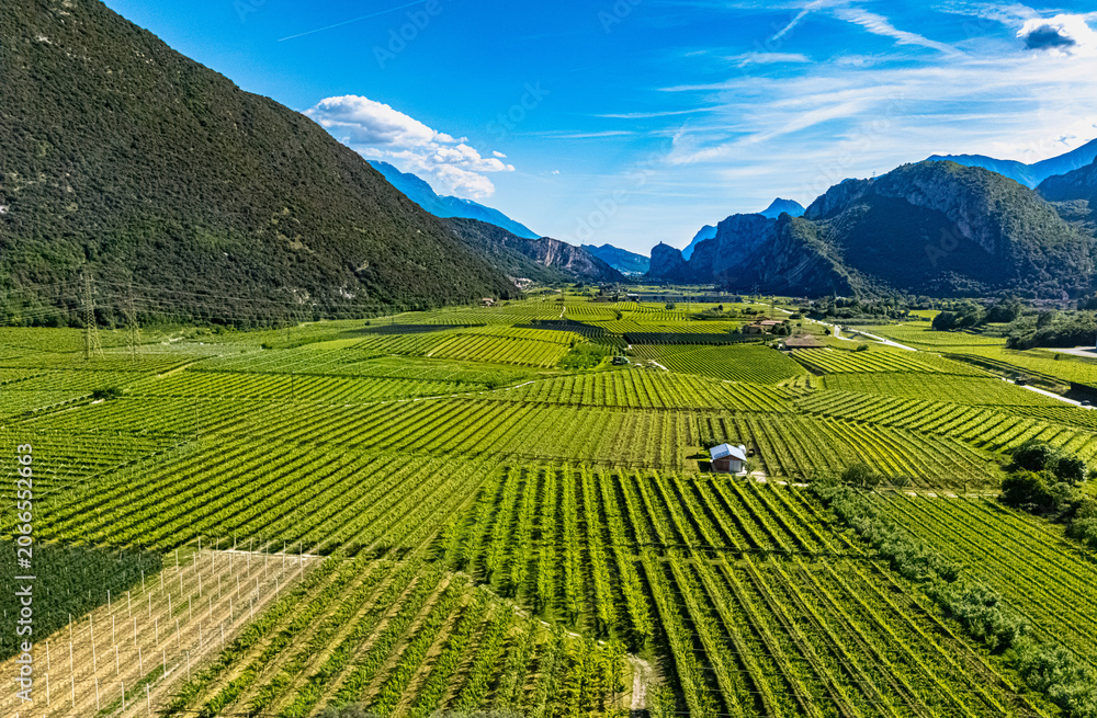 Fototapeta premium Agricultural landscape near the town of Dro in Trentino, Italy