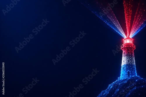 Abstract glowing lighthouse in red white and blue colors. patriotic background usa independence day with lighthouse abstract patriotic. background usa independence day