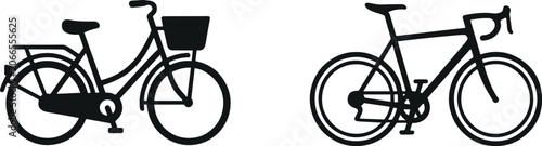 Foto Minimalist black bicycle silhouette vector set featuring classic city cruiser wi
