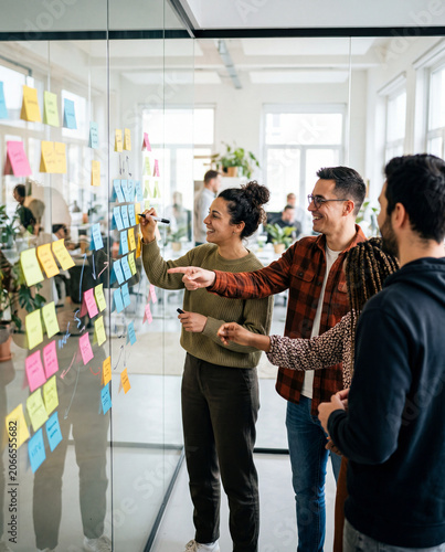 Creative Startup Team Brainstorming with Sticky Notes