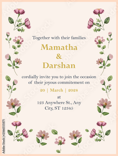 flower wedding invitation template poster naming ceremony baby shower birthday engagement