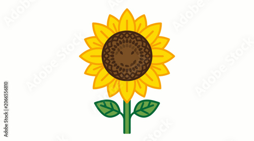 A simple cartoon illustration of a sunflower with yellow petals and a brown center against a white background.