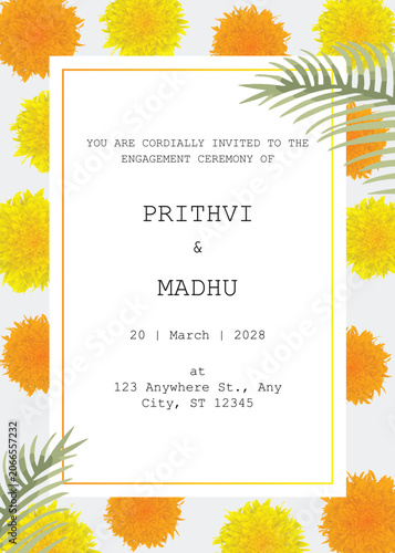 marigold background poster template birthday wedding engagement invitation baby shower naming ceremony housewarming