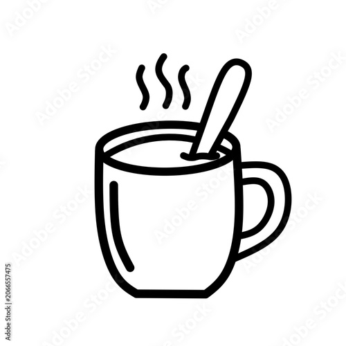 coffee cup icon, Hot Drink Mug with Spoon Icon, Hot Beverage Mug with Spoon Line Icon Vector