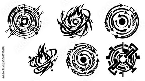 Abstract Geometric Circular Design Elements, Tech Orbits, Futuristic Symbols