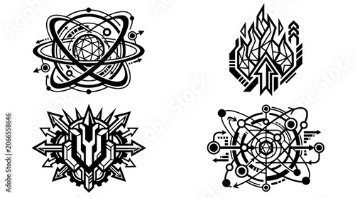 Abstract Geometric Symbols Set: Science, Fire, Power, Cosmos
