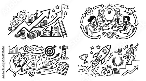 Business Growth and Teamwork Concepts - Doodle Art