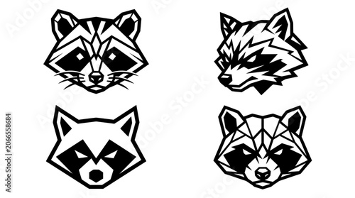Geometric Raccoon Head Icons - Set of 4