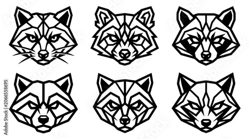 Geometric Raccoon Heads Set