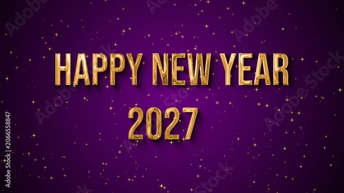 Happy New Year 2027 Gold Text On Purple Starry Background