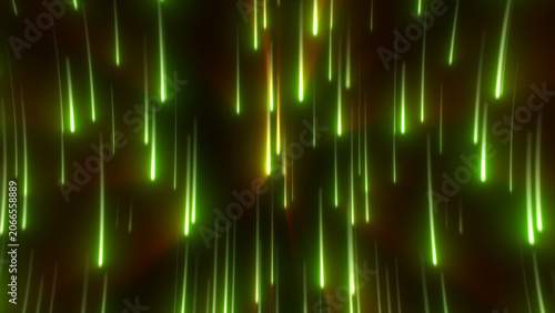 Cuadro en lienzo Futuristic abstract scene with bright green light trails descending over a dark