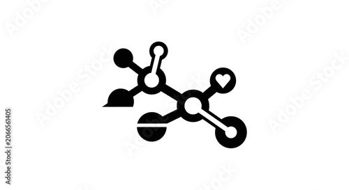 Abstract molecular structure with heart icon, science and health concept