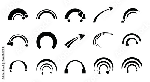 Abstract Rainbow Icons Set, Arc Shapes, Weather Symbols, Graphic Elements