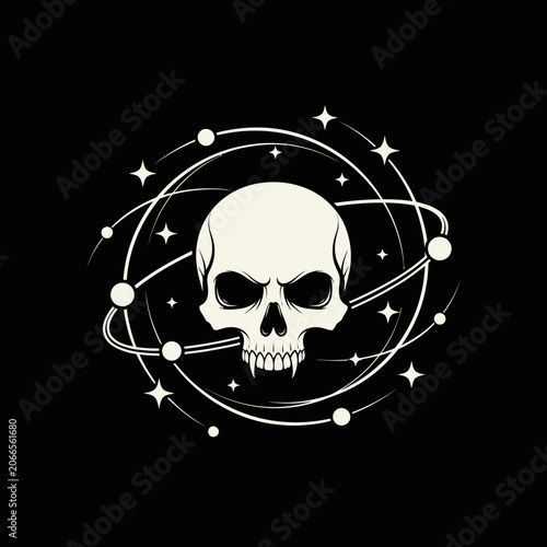 Foto Skulled astronomical design with orbiting celestial bodies and stars