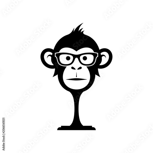 Photography Stylized monkey face with glasses and exaggerated features on a pedestal