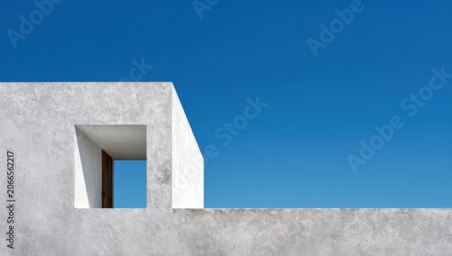 Minimalist White Building Against a Vibrant Blue Sky.