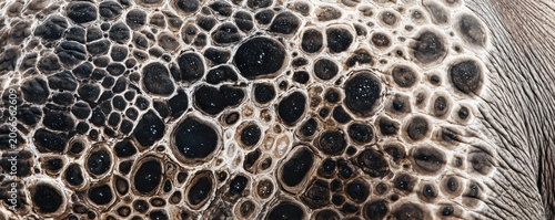 Close-up Macro Texture of Dark Irregular Bubbles and Organic Patterns.