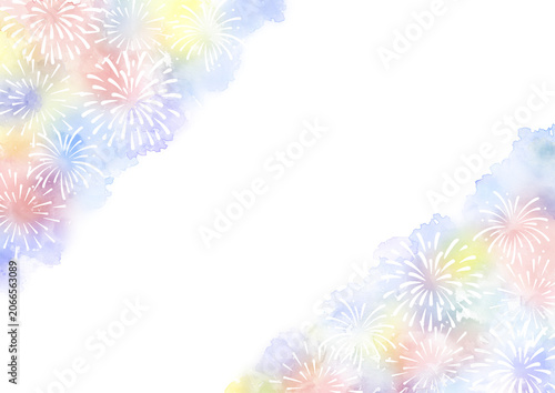 花火のフレーム　夏　水彩風