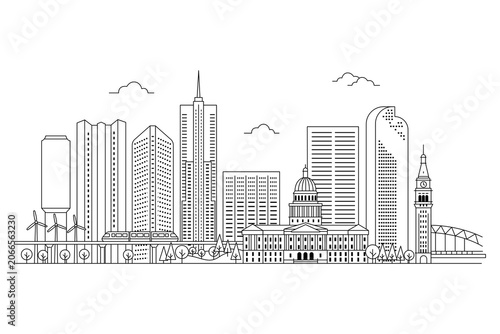 Denver City Skyline Line Vector Illustration with Modern Buildings for Business Travel and Tourism Concept With Editable Stroke