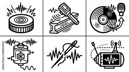 Photos Sound Wave Icons: Audio, Vibration, Recording, Signal Processing