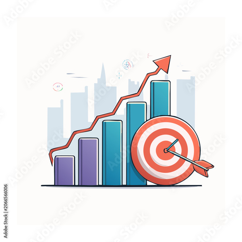 Business growth chart with target and arrow