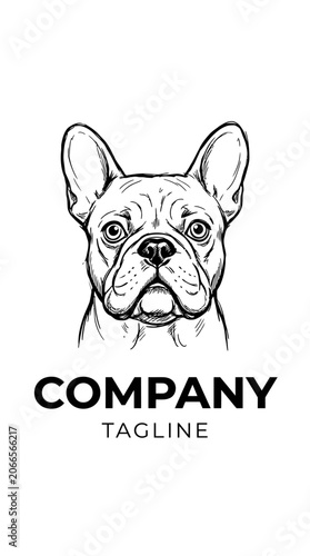 French bulldog head sketch with company tagline text