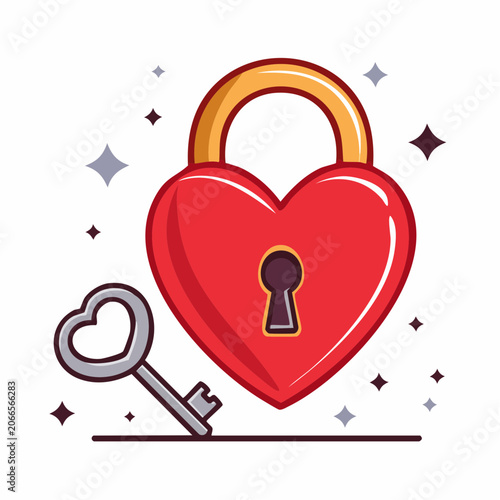 Heart Lock and Key Illustration