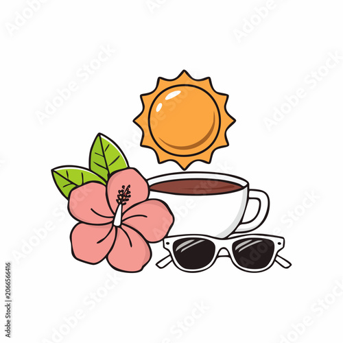 Summer Morning Coffee with Hibiscus and Sunglasses