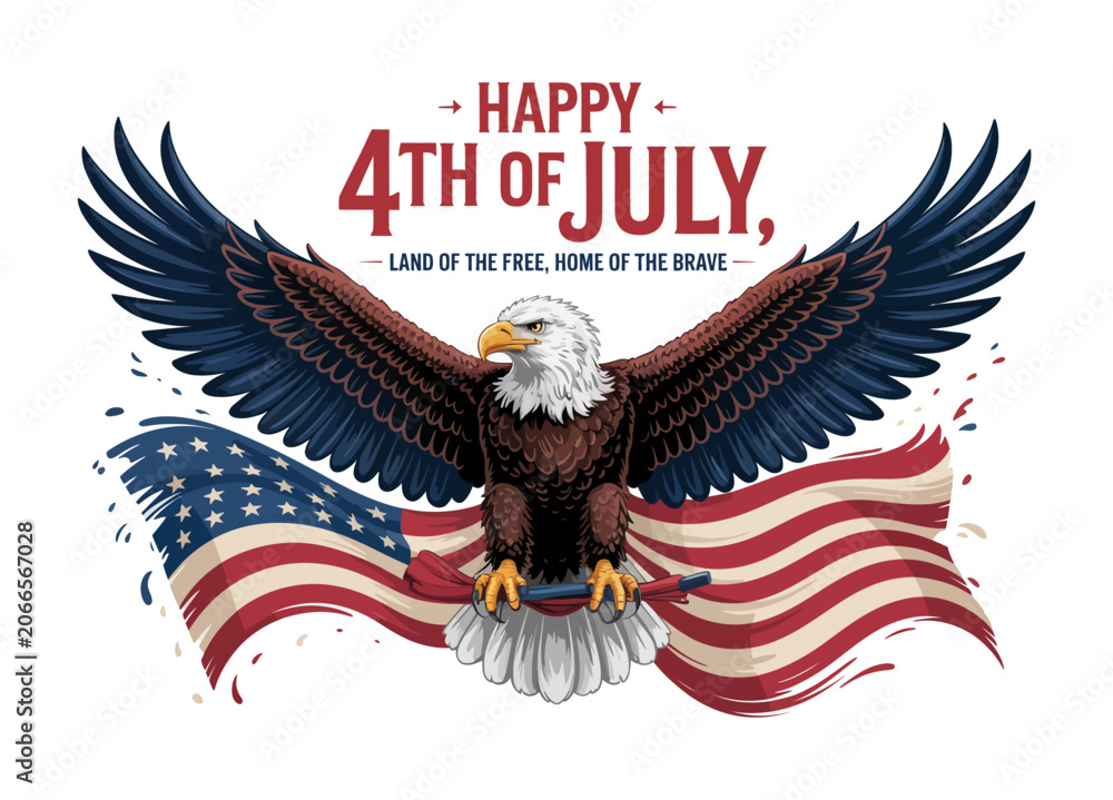 Fototapeta premium Happy 4th of July Bald Eagle with American Flag