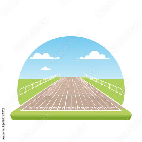 Flat design running track with sky and clouds