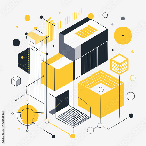 Isometric Abstract Geometric Shapes and Lines