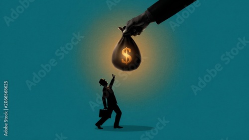 Business Opportunity And Wealth Concept With Money Bag Reaching Entrepreneur Success