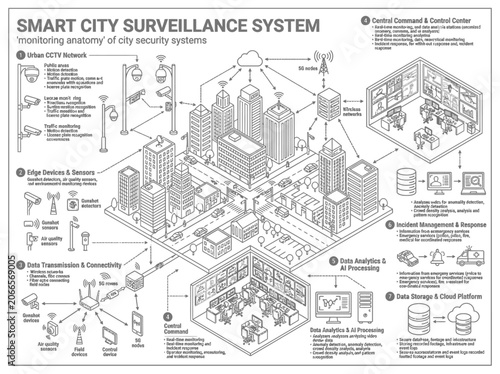 Smart city surveillance system and CCTV network map.