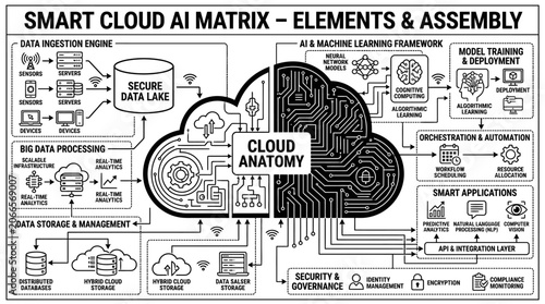 Smart cloud AI matrix and data framework diagram.