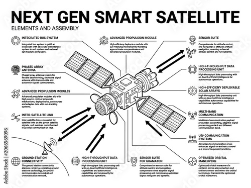 Smart satellite elements and assembly isometric schematic.