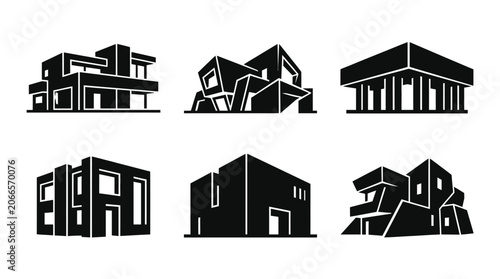 Fotografie Modern Architecture Silhouettes: Contemporary Building Designs Collection