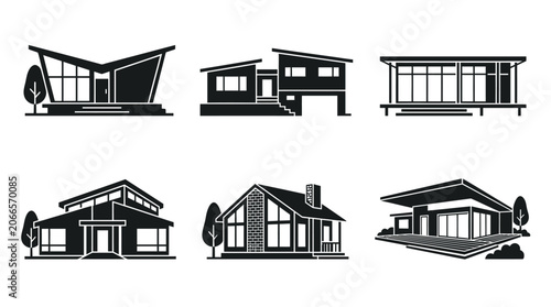 Εκτύπωση καμβά Modern House Silhouettes: Architectural Styles Collection